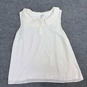 Elle coquette White Checkered Peter Pan Collar Sleeveless Blouse Preppy XL